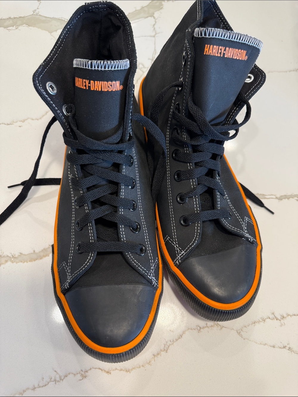 Harley-Davidson Black High-Top Sneakers with Orange Trim